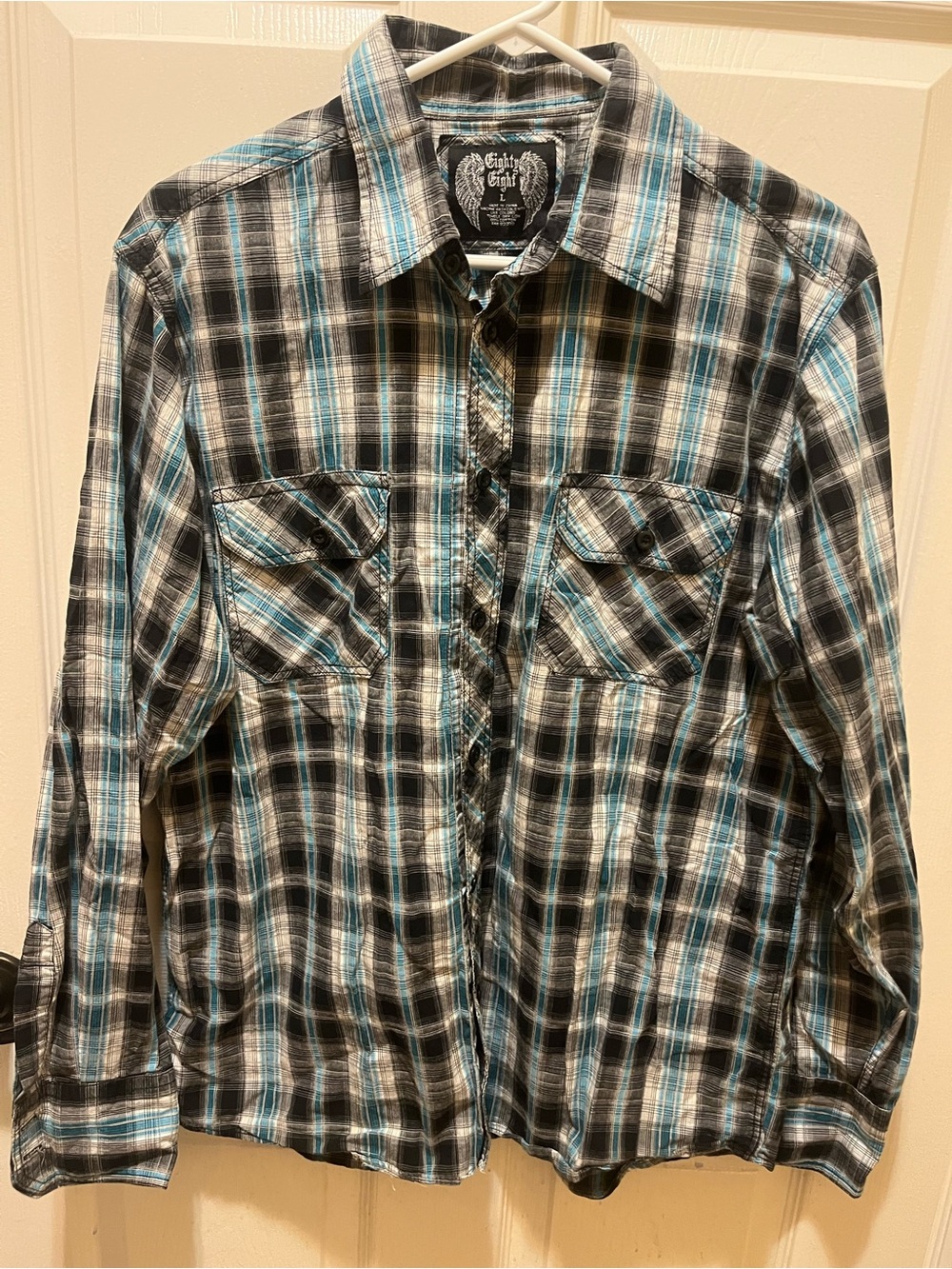 Men’s Long Sleeve Plaid Shirt Eighty Eight Size Large Casual Button Down Top